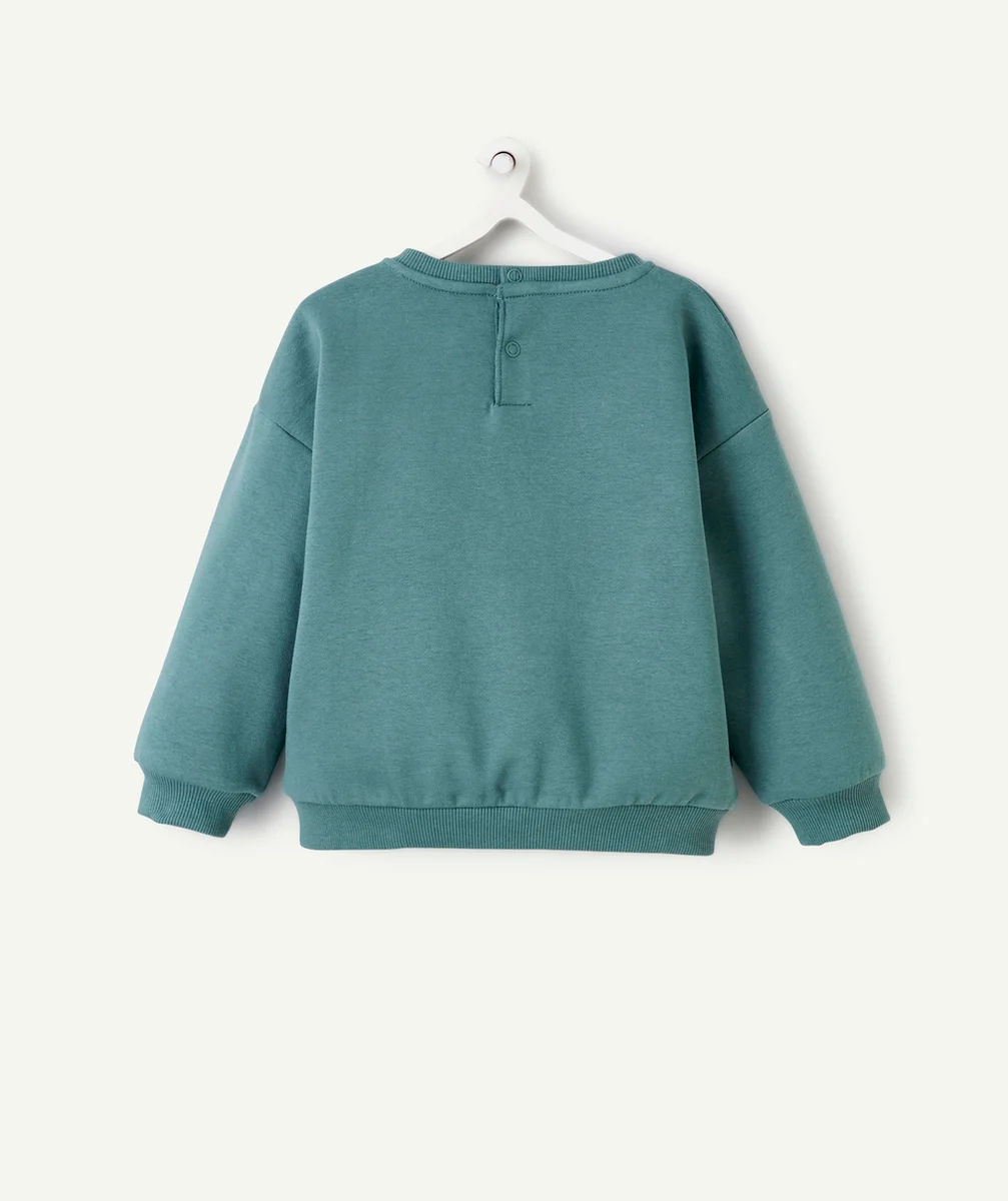 SWEAT BÉBÉ GARÇON EN FIBRES RECYCLÉES VERT AVEC MESSAGE BRODÉ PETIT MEC