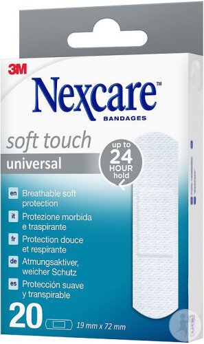 Nexcare 3M Soft Touch Universal 19mmx72mm Strips 20 Pièces