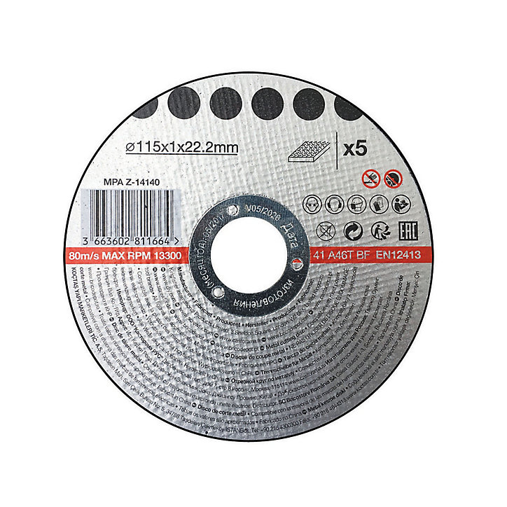 Disque de coupe métal 115x1x22,2 mm 5 pièces