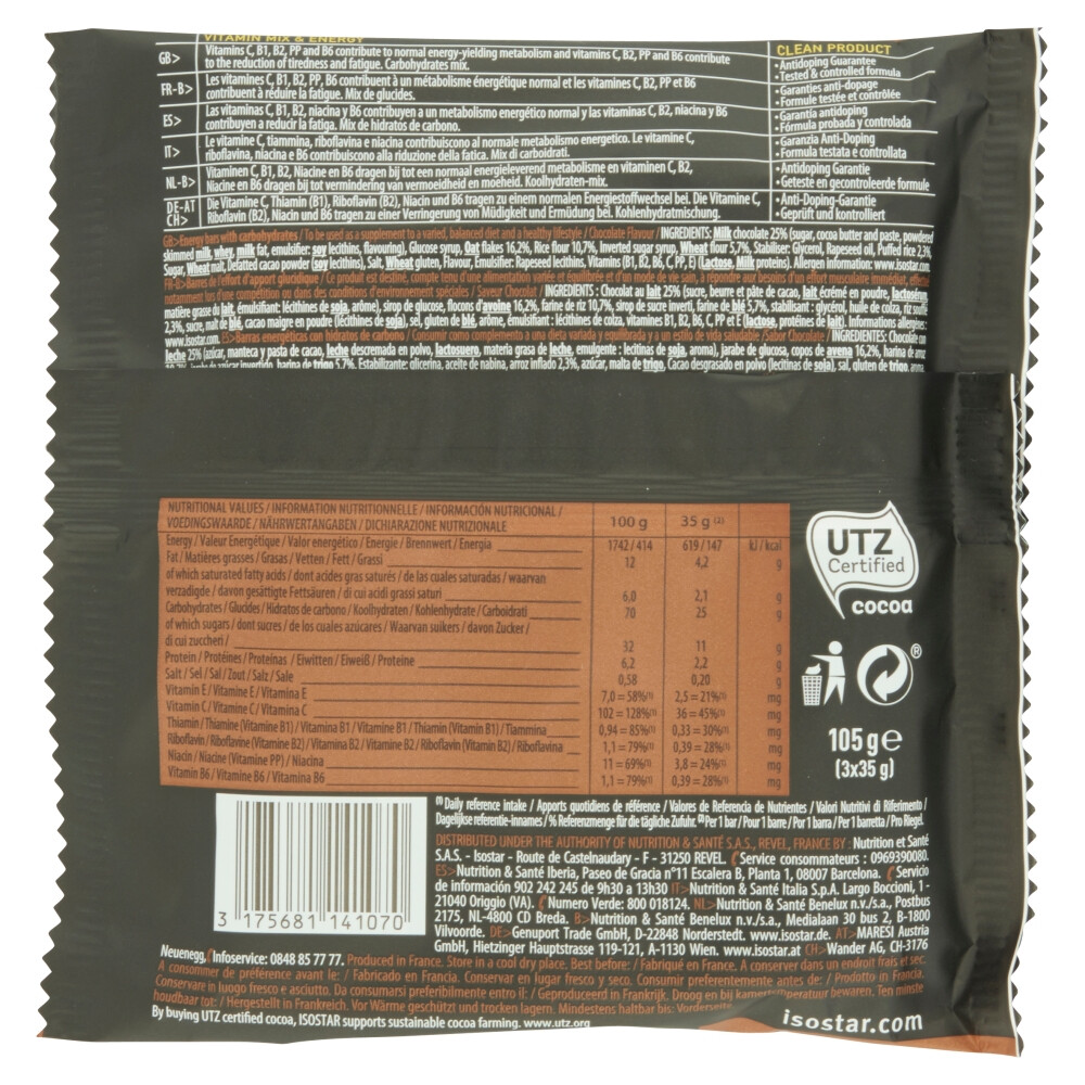 3x Isostar High Energy Sportreep Chocolade3 x 40 gr
