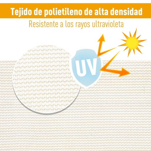 Toldo triangular de 4x4x4m, cor creme, para camping.