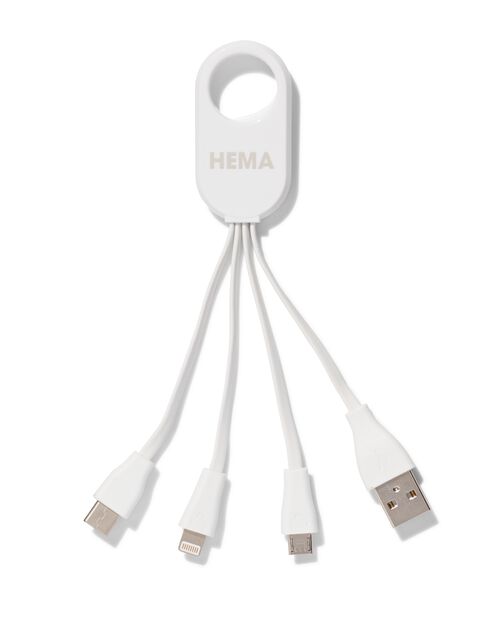 câble chargeur USB 4-en-1, USB-C, micro USB et 8 broches.