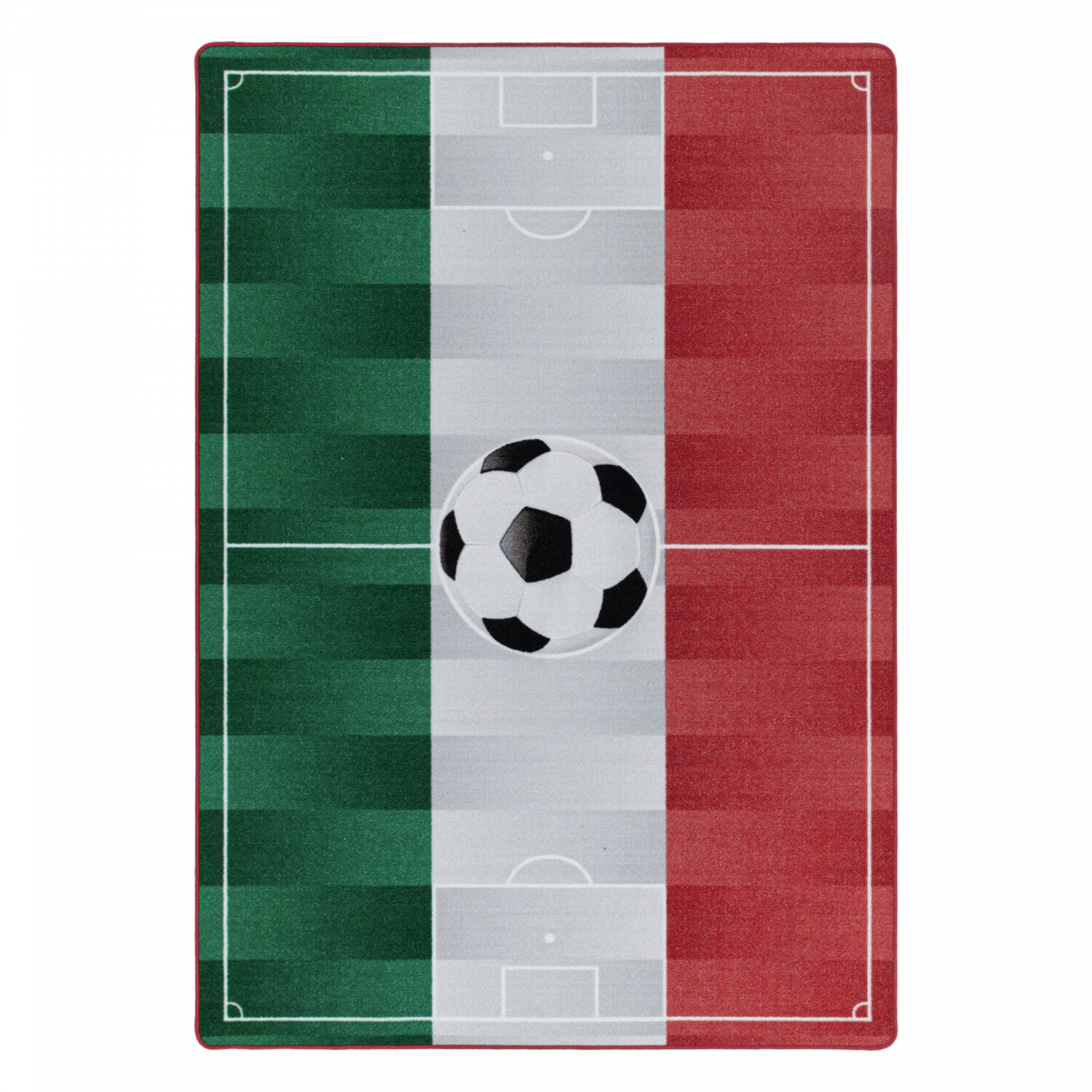 Kinderteppich Fußball, Fußballfeld mit Flaggen Motiv, Höhe 9 mm Ökotex Standard