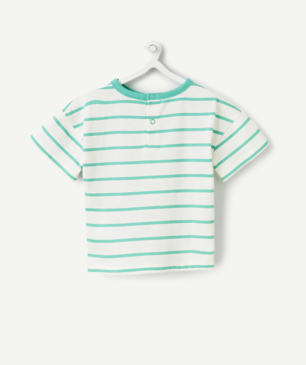 T-SHIRT MANCHES COURTES BÉBÉ GARÇON EN COTON BIO BLANC À RAYURES VERTES