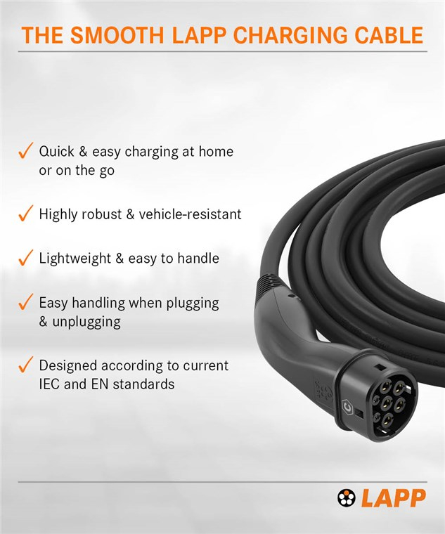 (5m) 22kW/32A Elektroauto Ladekabel 3-phasiges Stromkabel für Hybrid- / E-Autos mit Typ 2 Anschluss (5555934003) - Schwarz