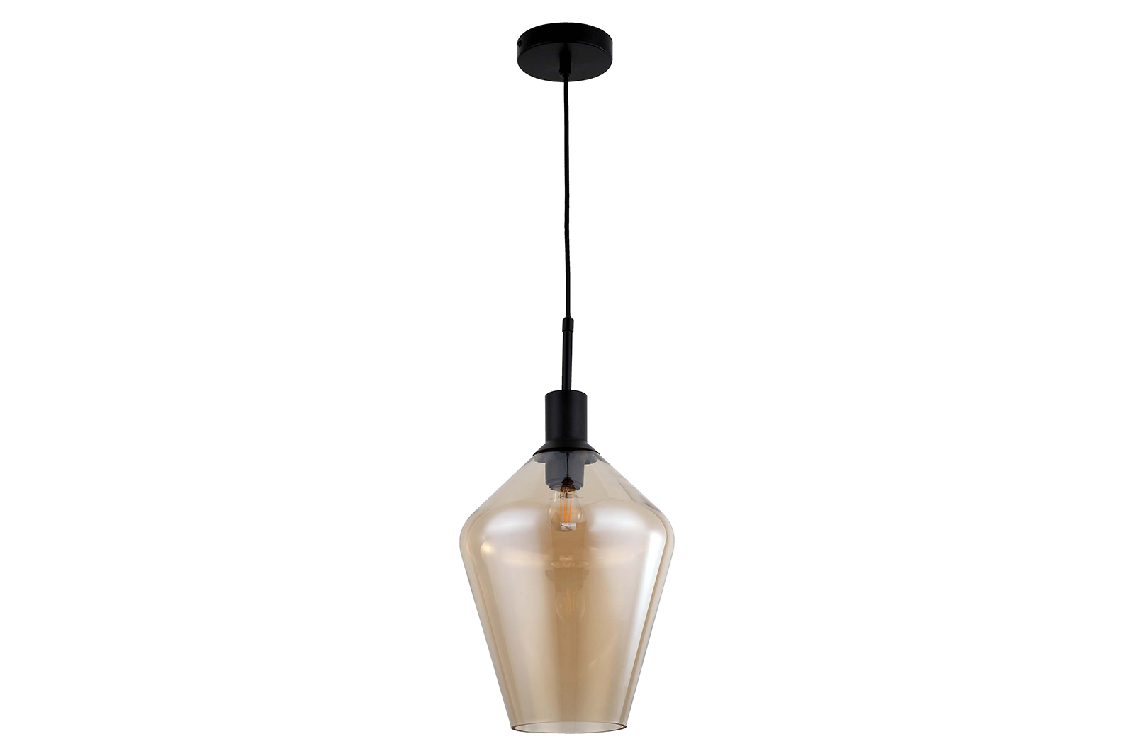 Line taklampe Med amber glass og sort ledning 150 cm.
