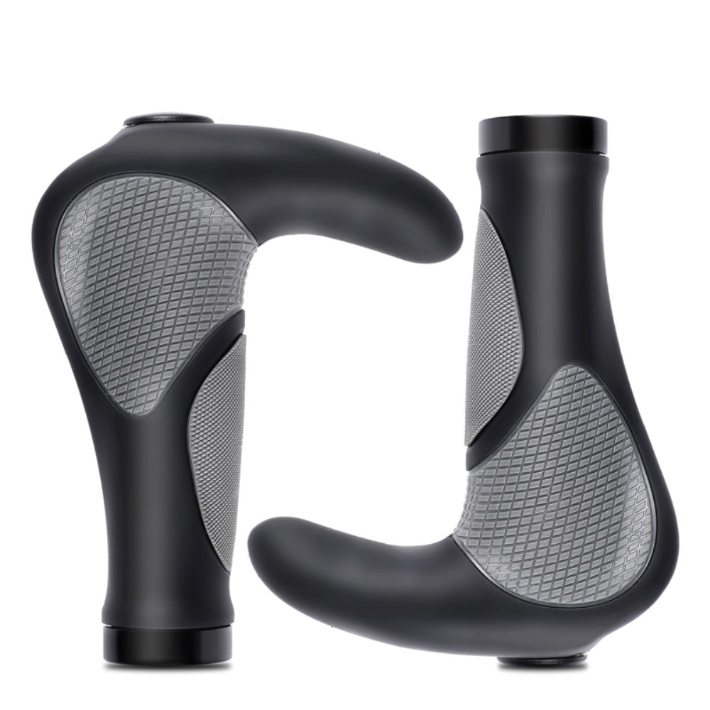 (2er Set) Ergonomischer Fahrrad Mountainbike Lenker Hörner Griff - Schwarz / Grau