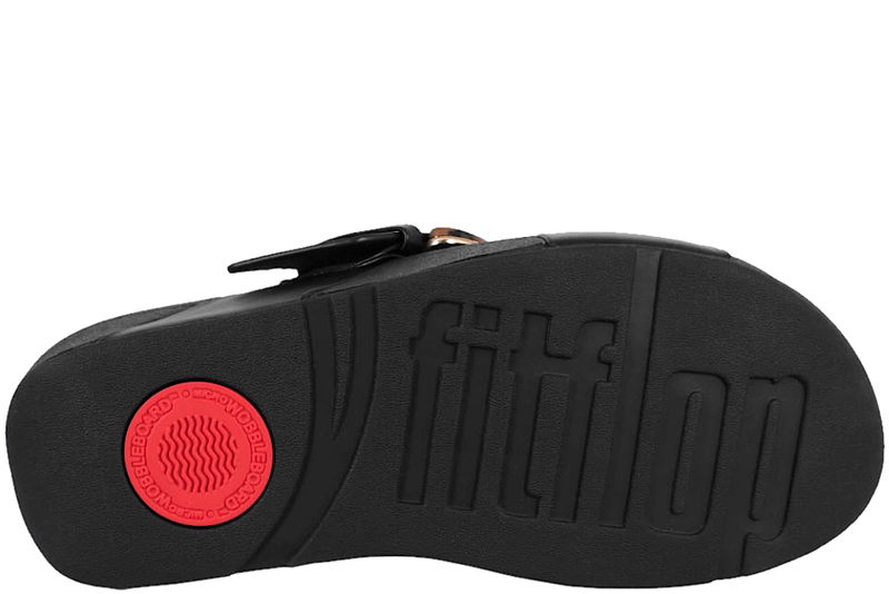 FITFLOP LULU RESIN-BUCKLE LEATHER CROSS SLIDES BLACK SLENTER