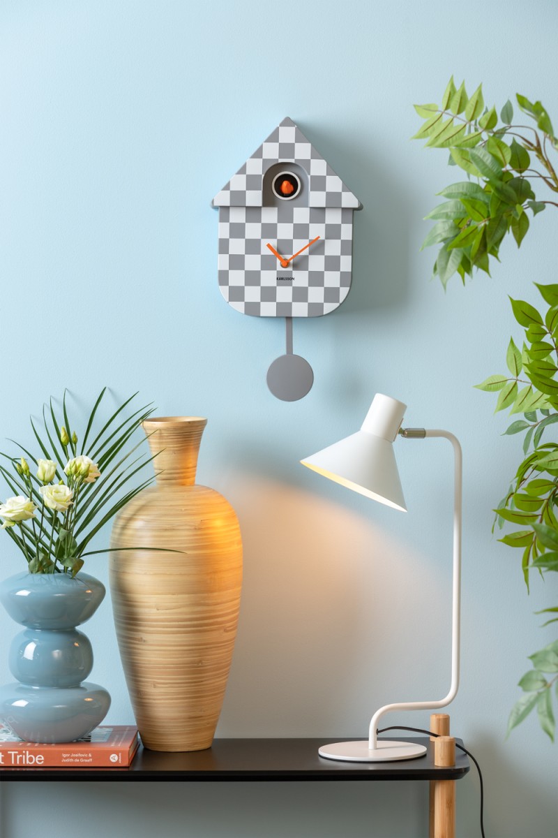 Wall Clock Modern Cuckoo Checker KA5968GY Mouse grey