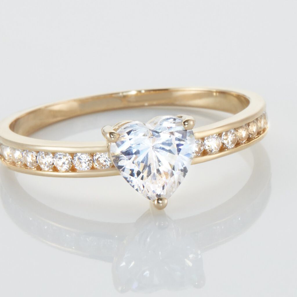 Bague Or Jaune Solitaire Accompagné Robbie Oxyde De Zirconium