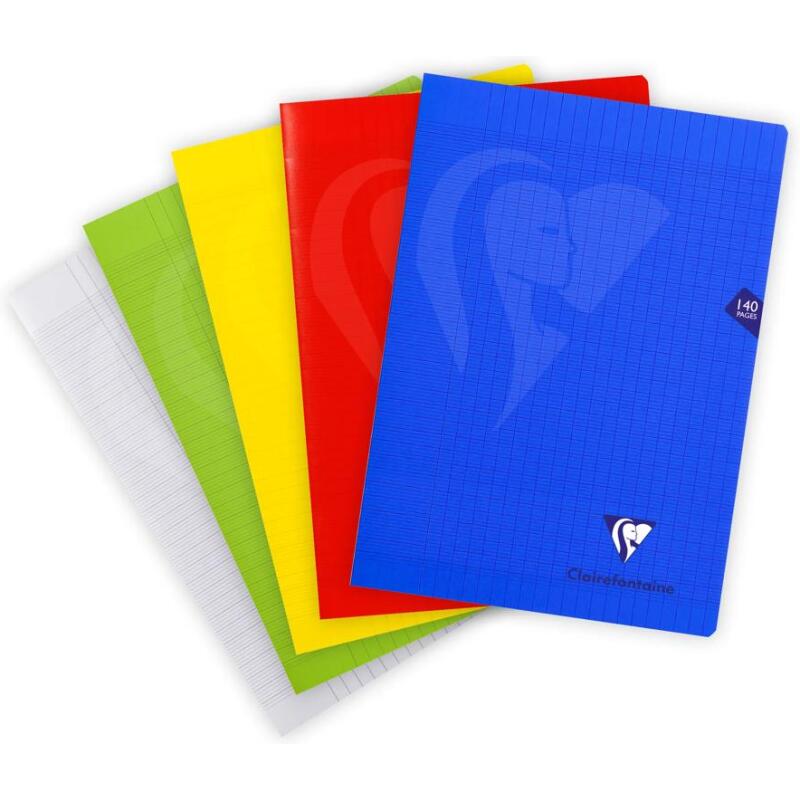 Cahier piqué Mimesys A4 140 pages grands carreaux couverture polypropylène Couleur aléatoire - Assortis