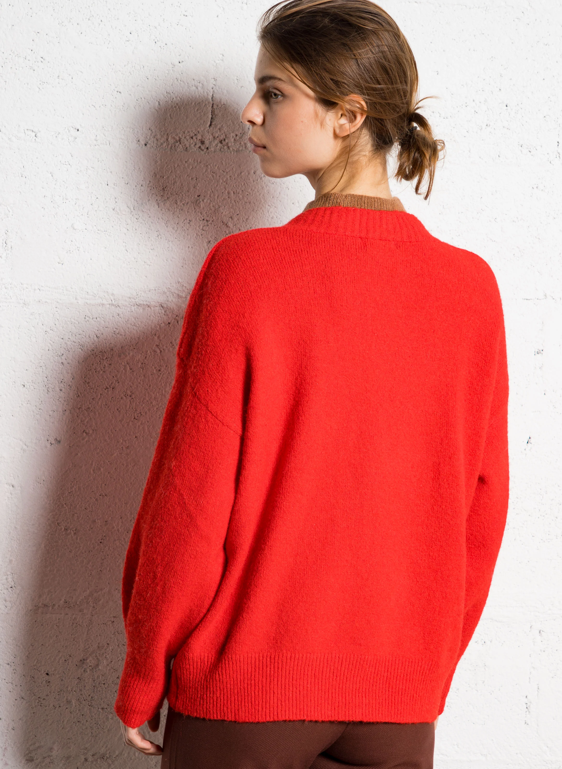 Gilet ample col V en laine mélangée | Rouge