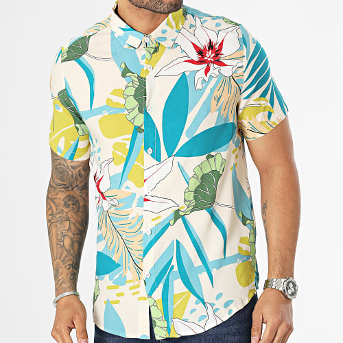 Chemise Manches Courtes Beige Floral
