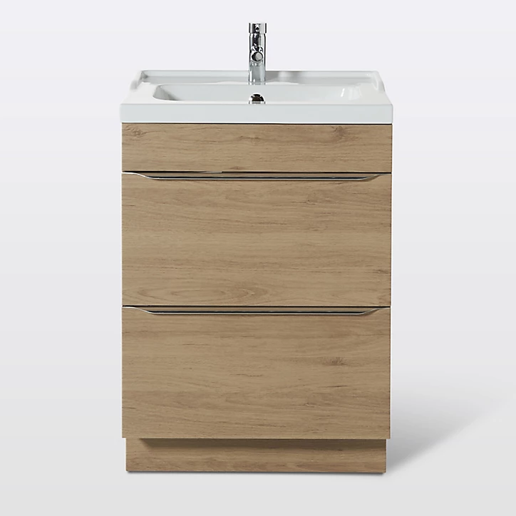 Meuble sous vasque à poser GoodHome Imandra bois chêne 60 cm + plan vasque Lana