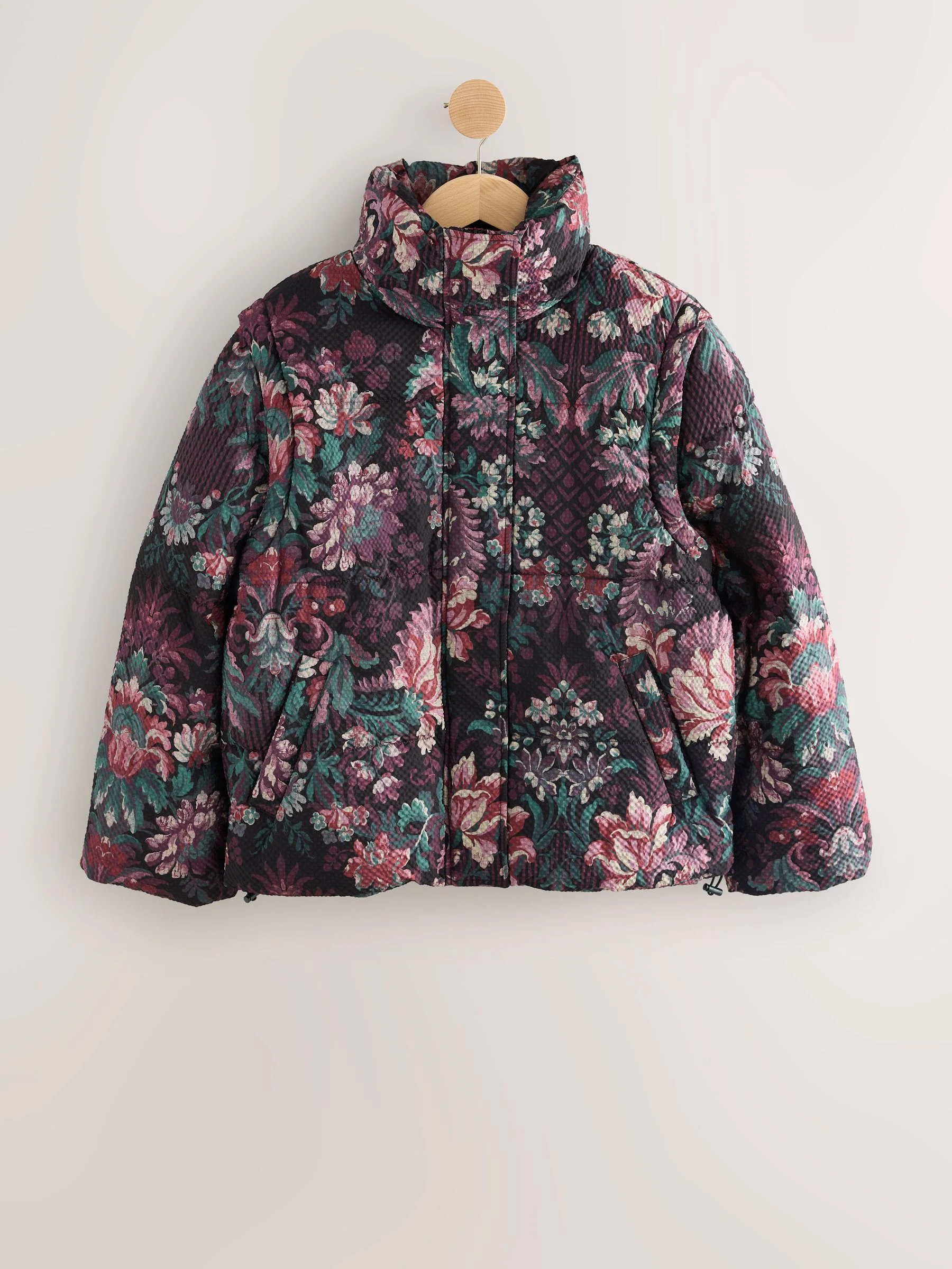 Wandtapijt print bordeaux rood - Korte Gevoerde jas met afneembare mouwen