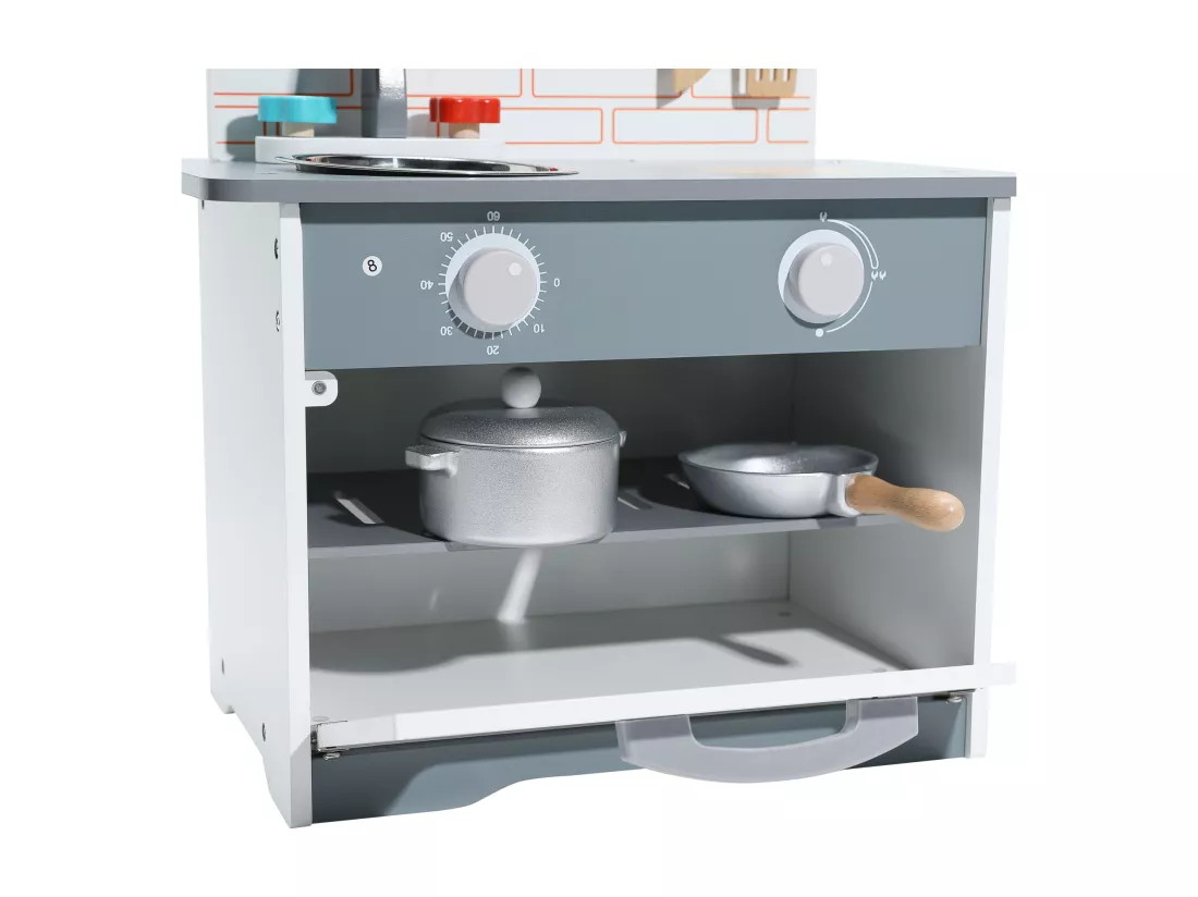Cuisine multifonctionnelle pour enfants - ORYXEARTH - 40x24.5x50cm - Bois - Spatules et casseroles - Gris