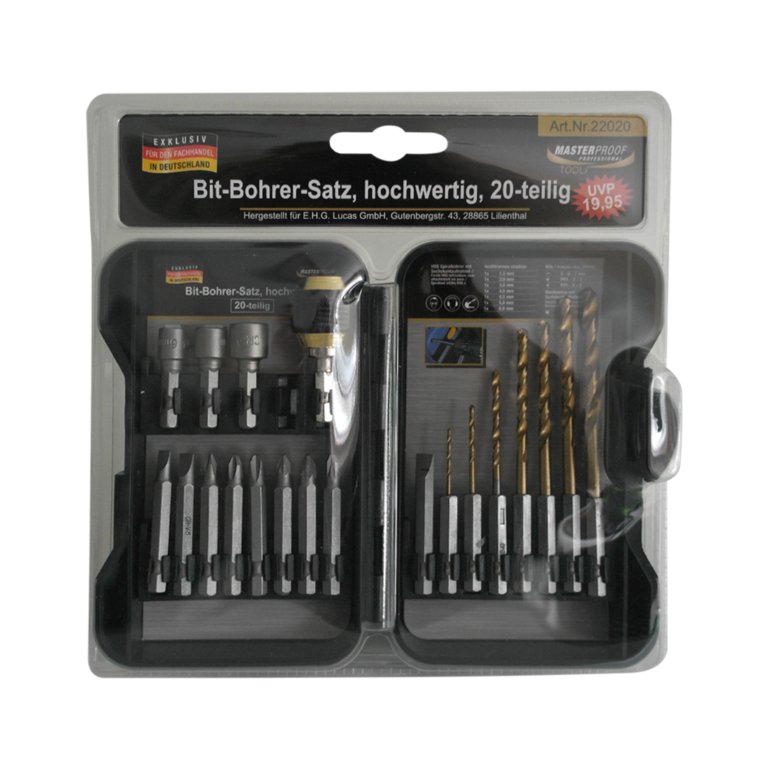 Masterproof Bit-Bohrer-Satz hochwertig 20-teilig
