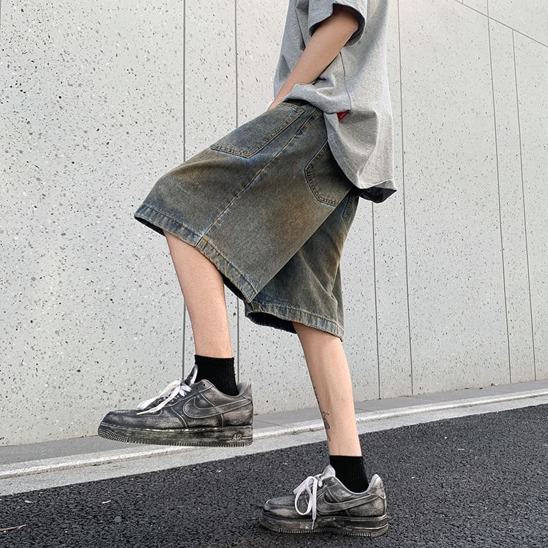 Hushgrain - Mid Rise Washed Denim Shorts