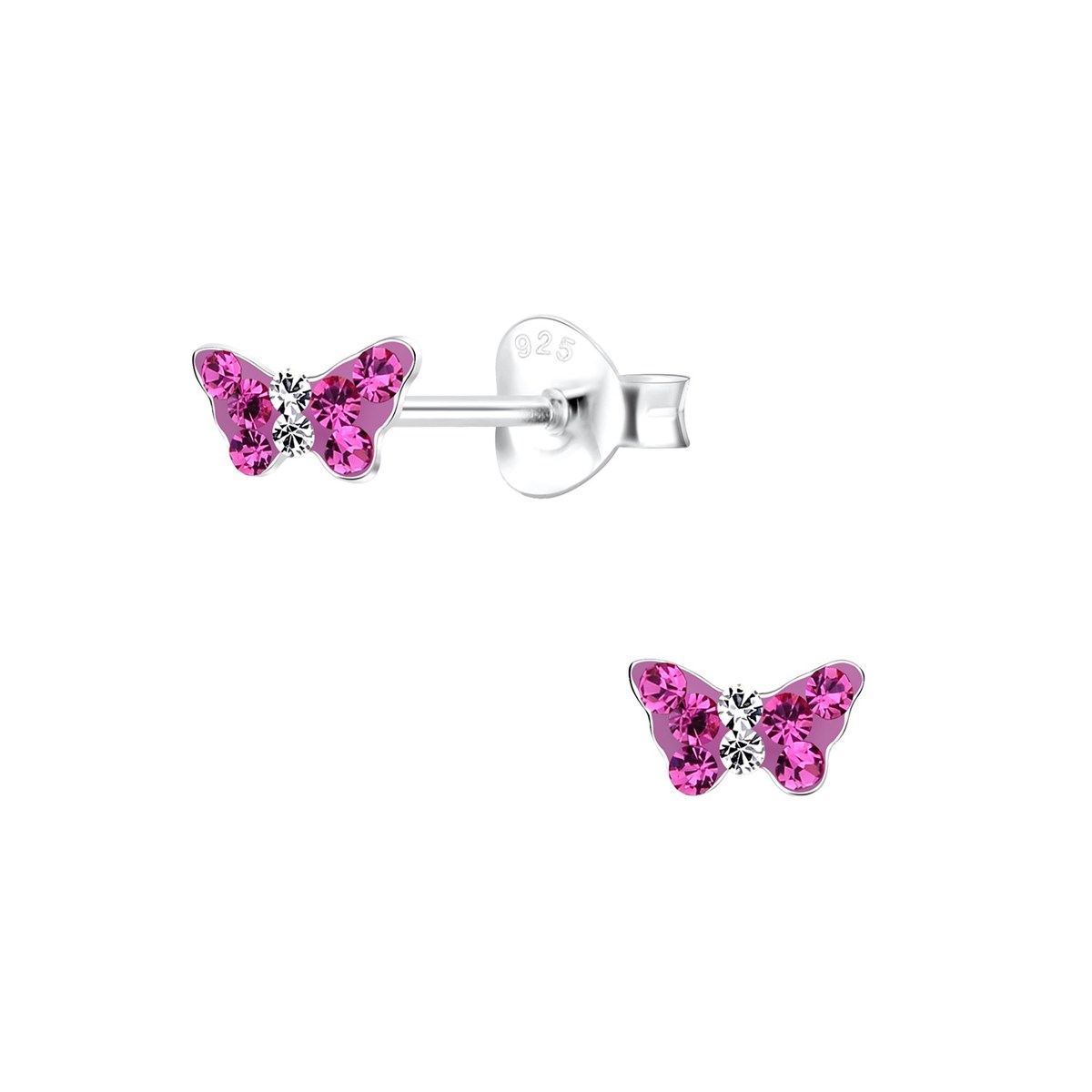 Boucles d'oreilles enfant papillon de cristal en argent 925