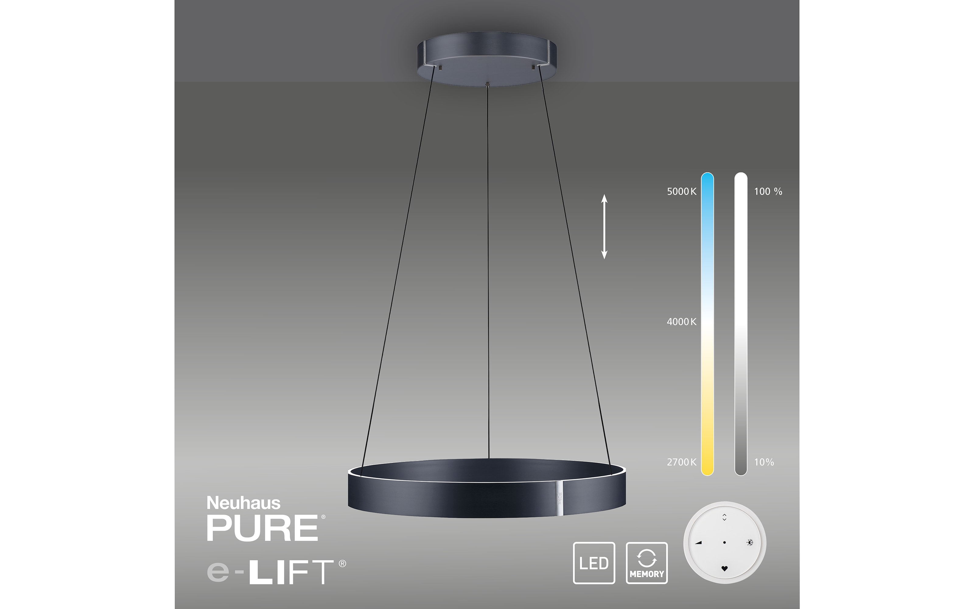LED-Pendelleuchte Pure E-Clipse, anthrazit, 240 cm