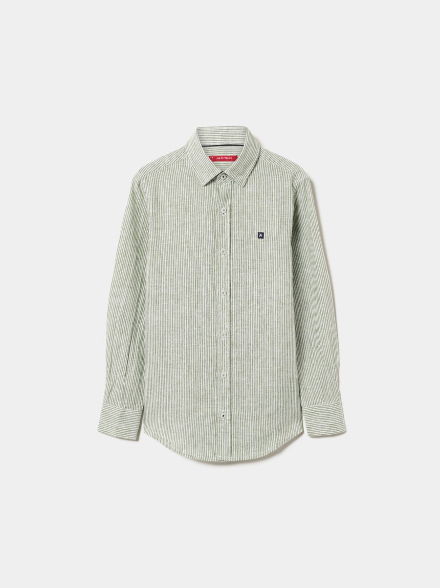 Camisa às riscas em linho e algodão
