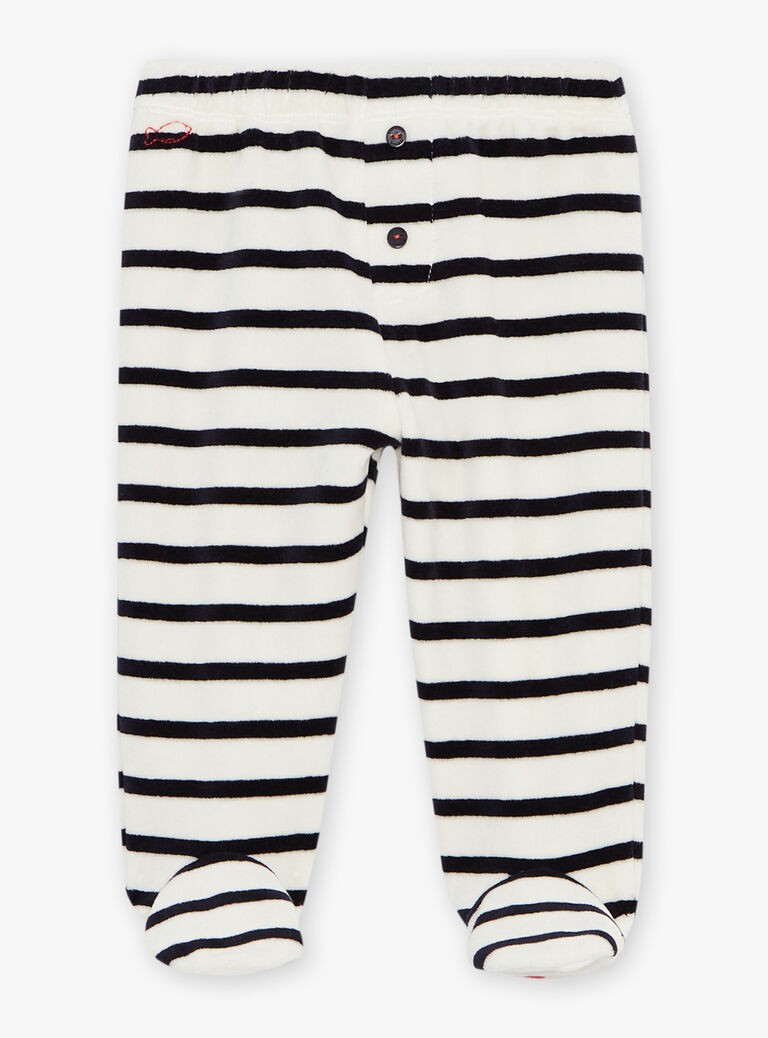 Pyjama deux pièces beige clair chiné en velours avec broderie tête de chien
