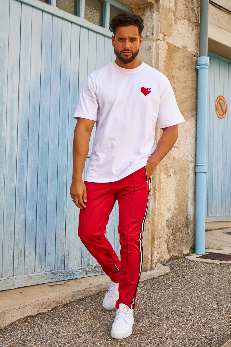 Jogging bandes latérales fermetures éclair rouge