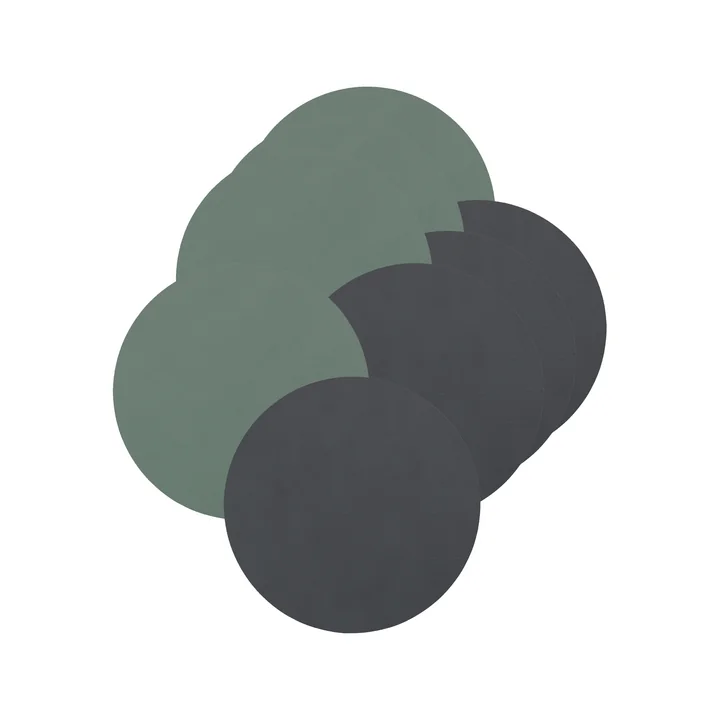 Lind DNA - Glasuntersetzer rund Double, Cloud anthrazit / Nupo pastellgrün (4er-Set)