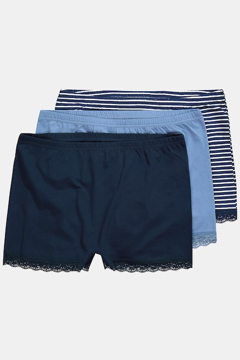 Pantys, 3er-Pack, Ringel/einfarbig, Spitze