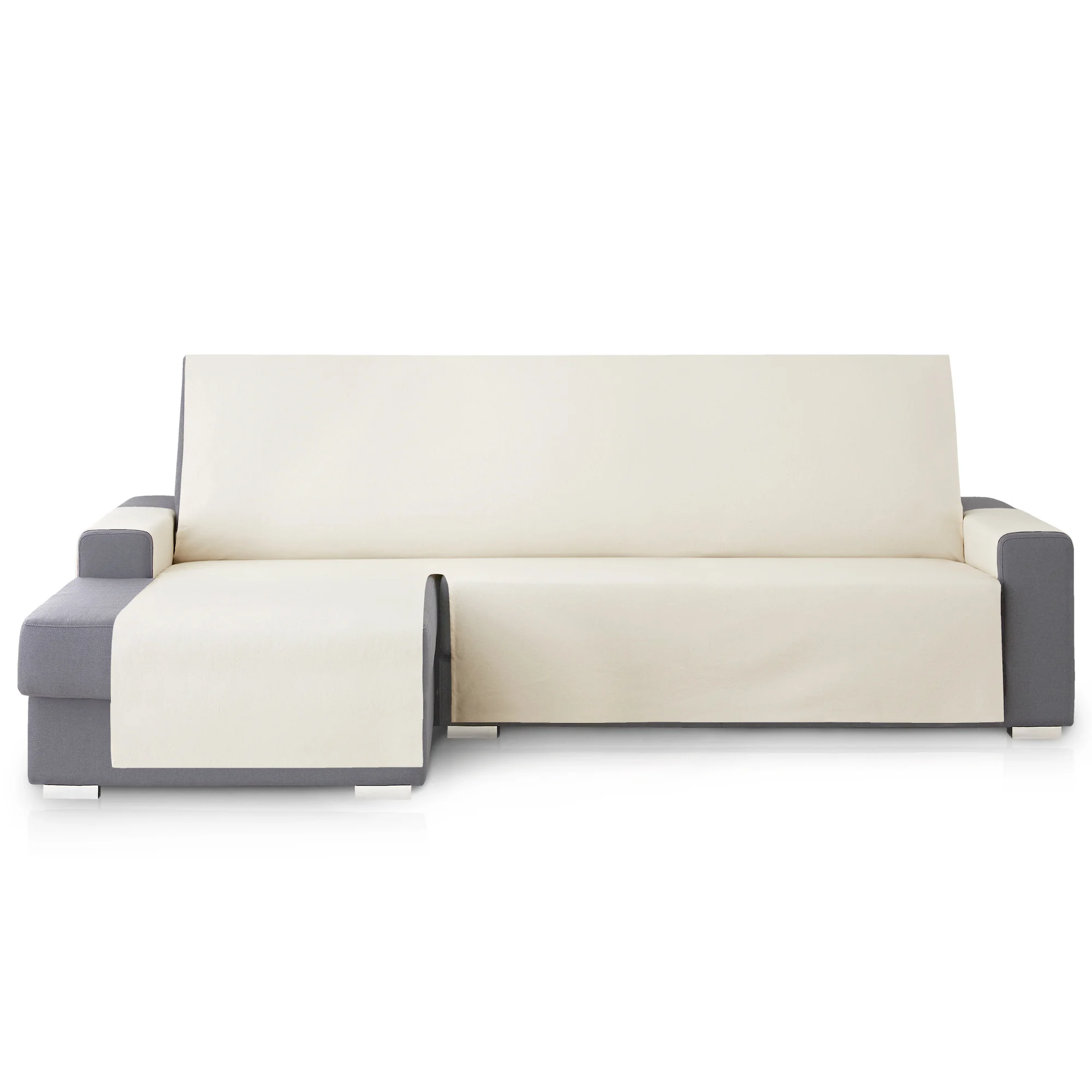Capa protetora para sofá chaise longue esquerdo Extra Royale 290 cm. Cor marfim.