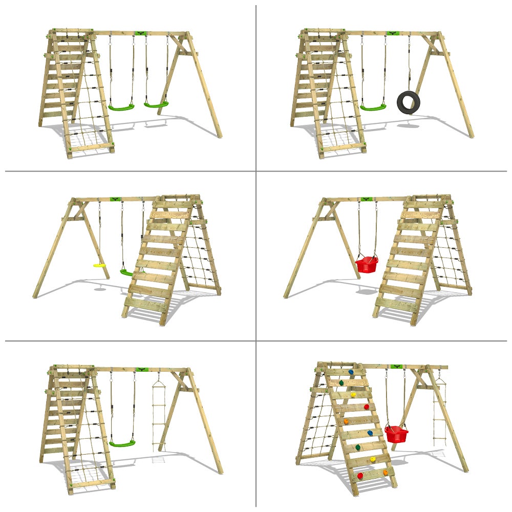 FATMOOSE Kinderschommelset JollyJungle Swing, Schommelframe, Dubbele Schommel, Houten Schommel met Klimopbevestiging