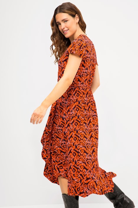 Midikleid, A-Line, Allover Print, V-Ausschnitt, Halbarm