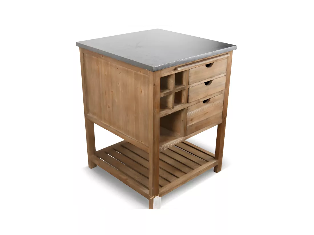 Meuble bas rangement 6 tiroirs plateau zinc Bois Marron - Décoration d'Autrefois