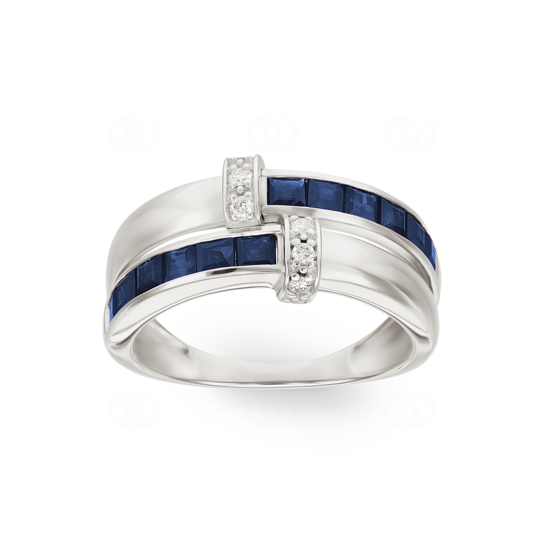 Damenring 750/18 K Weissgold mit Saphiren 1.58ct. & Diamanten 0.07ct.