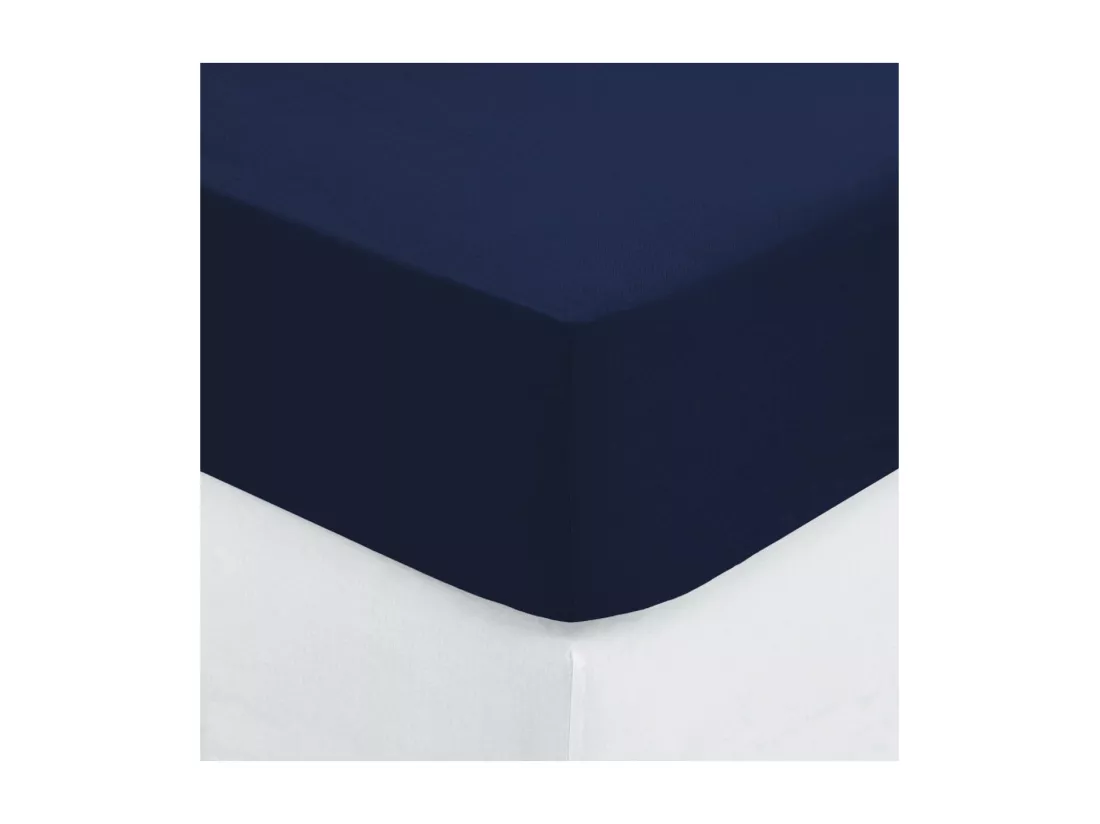 Drap housse 2 Personnes en Coton Bleu encre 160 x 200 cm