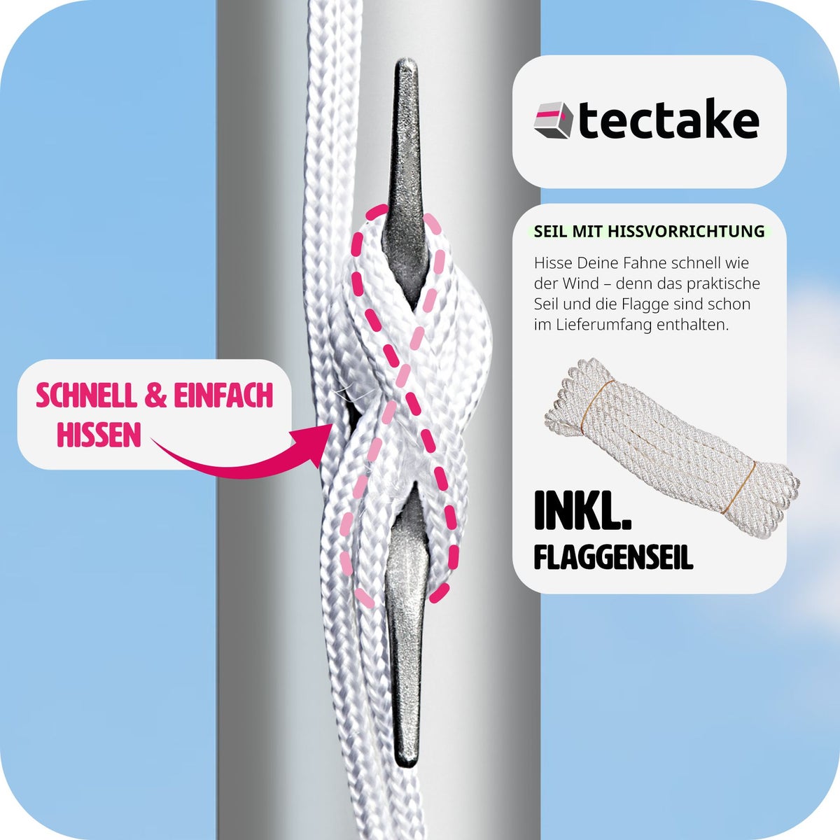 tectake aluminium vlaggenmast inclusief kabelkatrol en grondbus