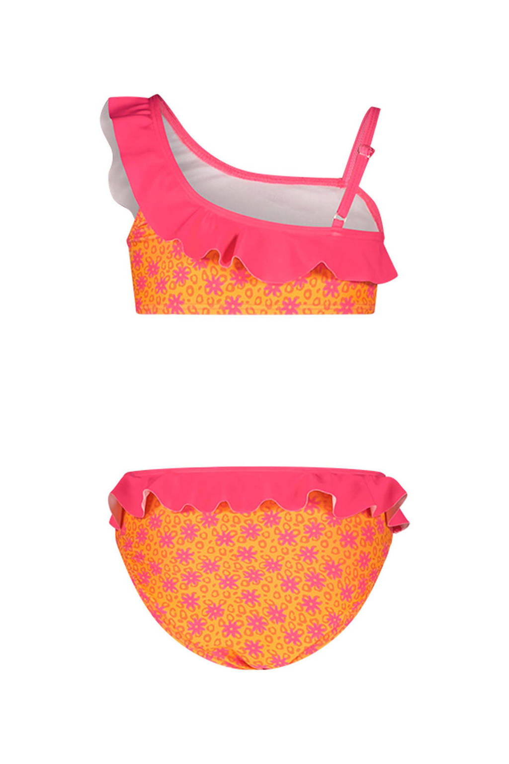 crop bikini met ruches oranje/roze