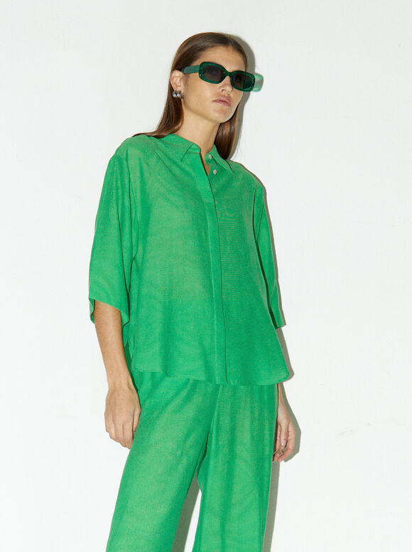 Camisa jacquard de manga curta - Verde
