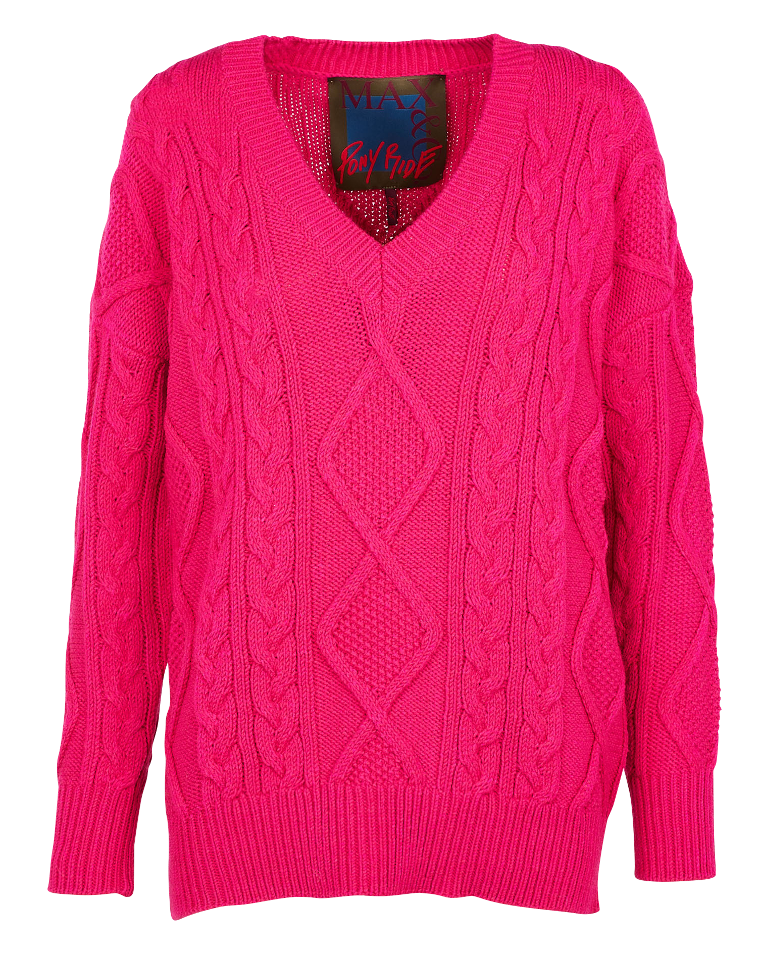 ARRAN - Pull col V en maille tressée| Rose