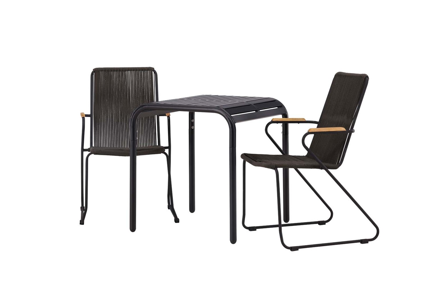 Borneo tuinset: tafel, 2 stoelen, zwart. 70 x 70 x 75 cm