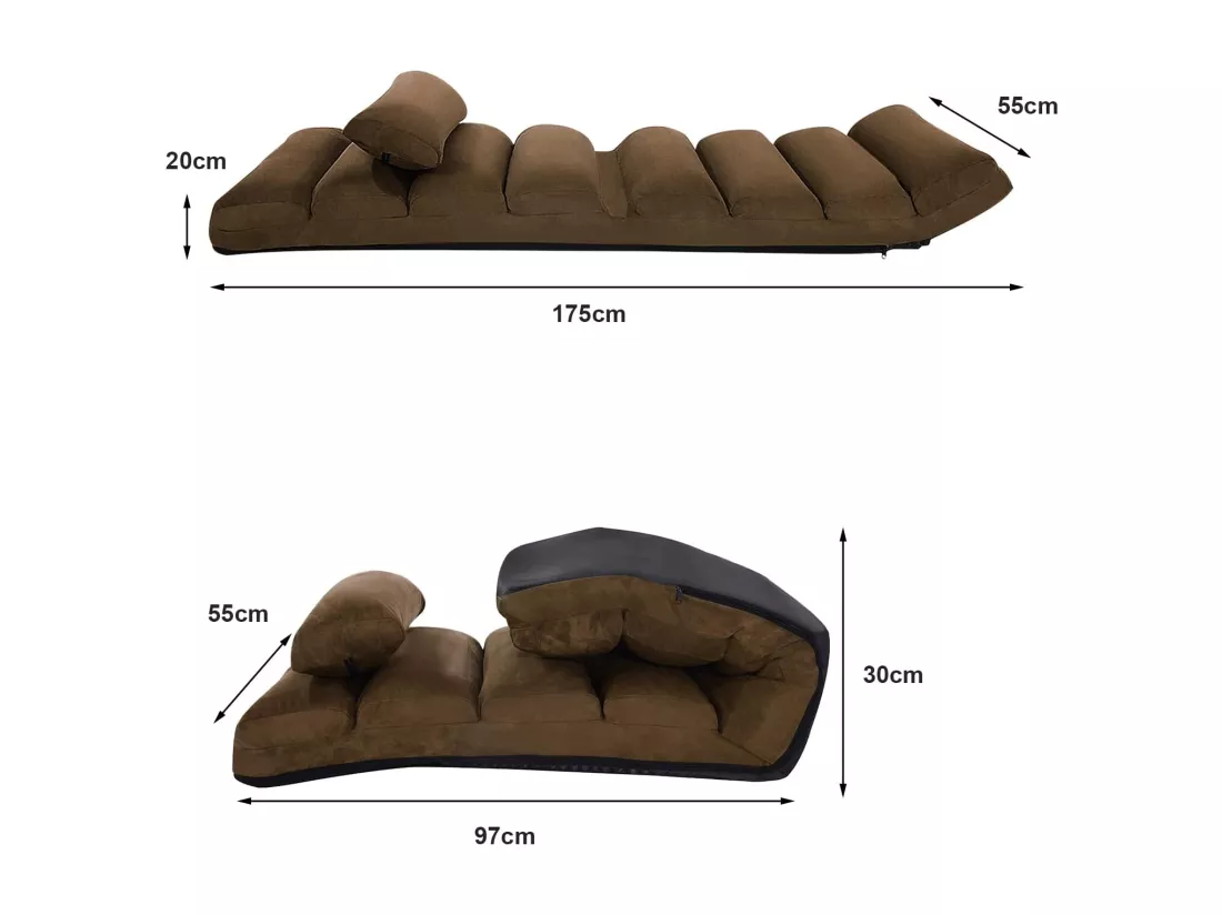 Fauteuil Relax Salon en Faux Daim Pliable, Réglable sur 5 Positions Chaise de Relaxation Rembourrée Fauteuil Sol pour Salon, Mobilier de Bureau, Chambre, Marron