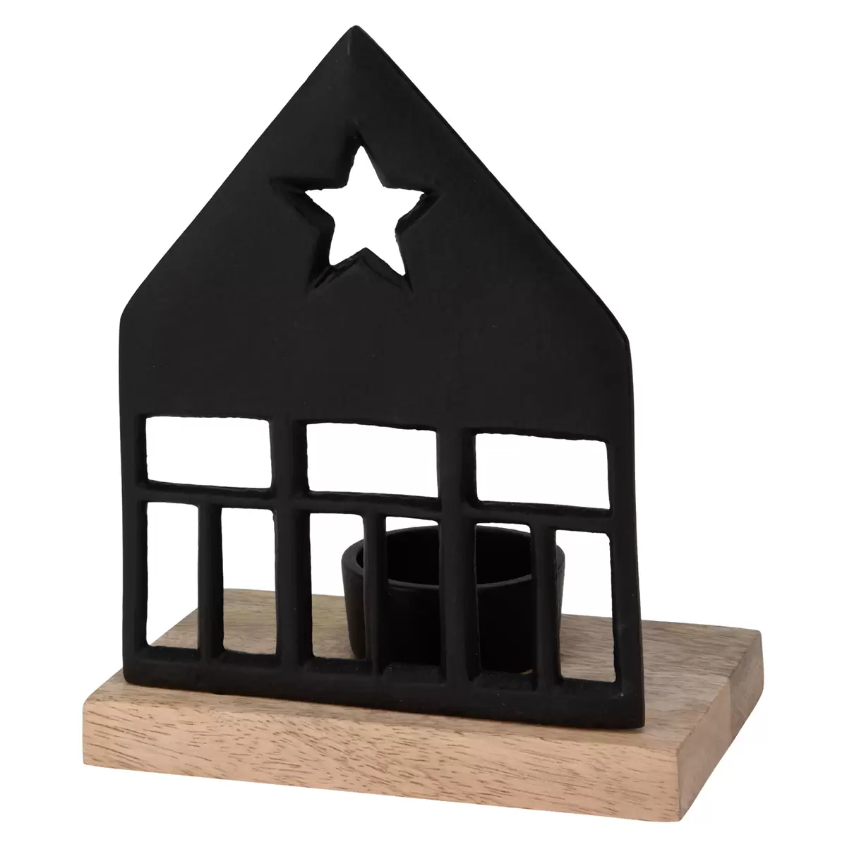 Teelichthalter Haus XMAS natur,schwarz