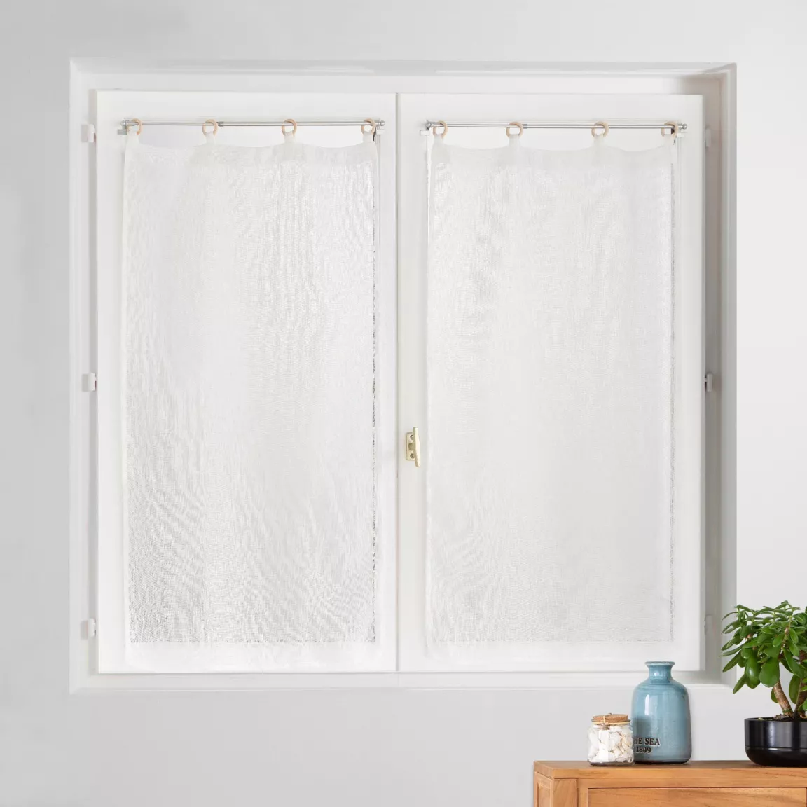 Paire de voilages tissés œillets bois (60 x 120 cm) Minalisa Blanc