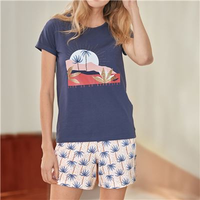 Pyjama short femme motif palmier