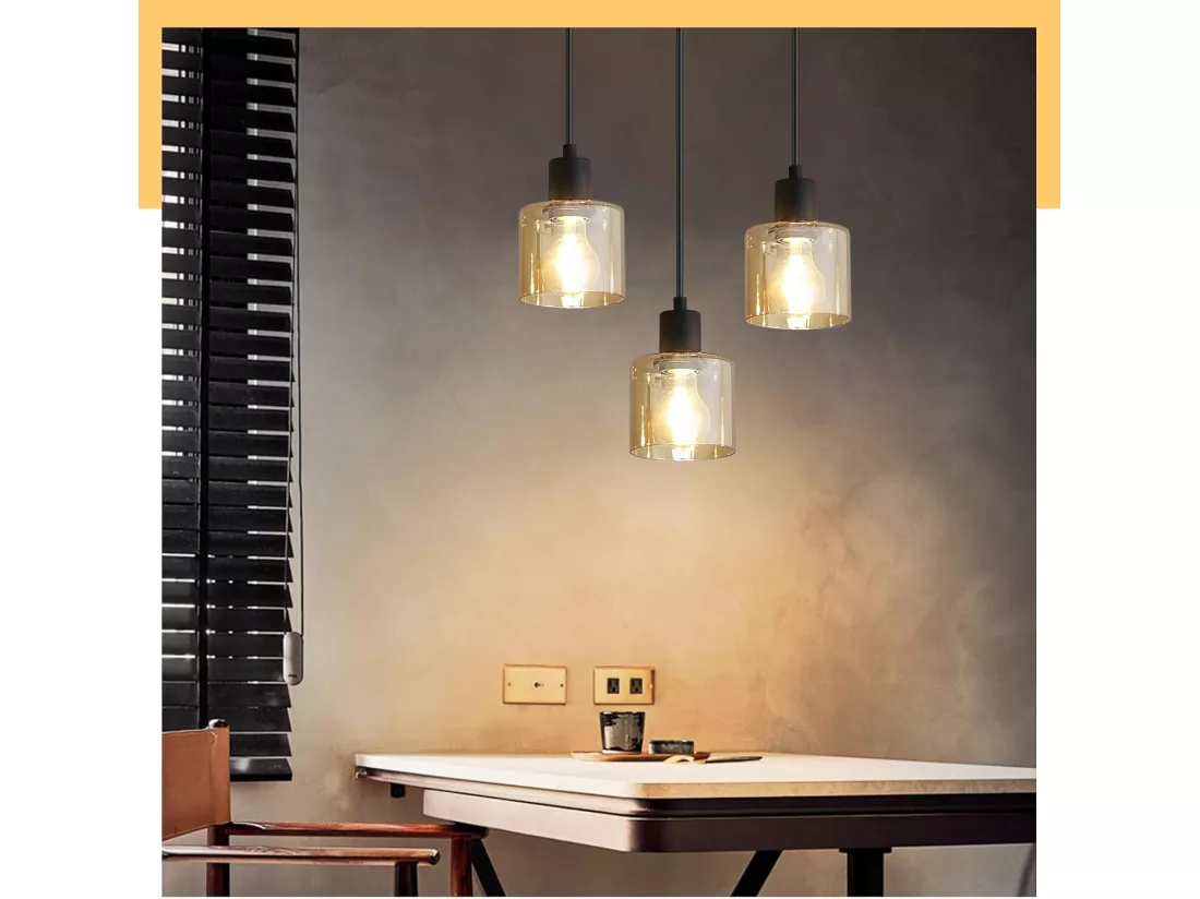 NETTLIFE Suspension Table à Manger Lampe Suspendue Vintage 3 Ampoules Lampe de Table à Manger Suspendue E27 Métal Noir Rétro Industriel