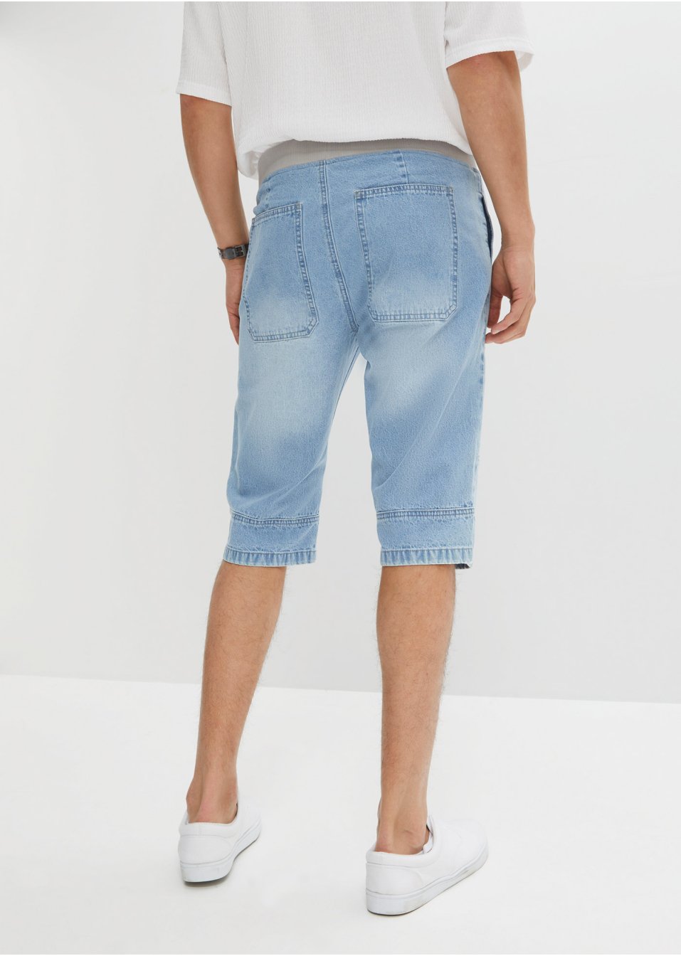 Bermuda long en jean taille extensible, Loose Fit