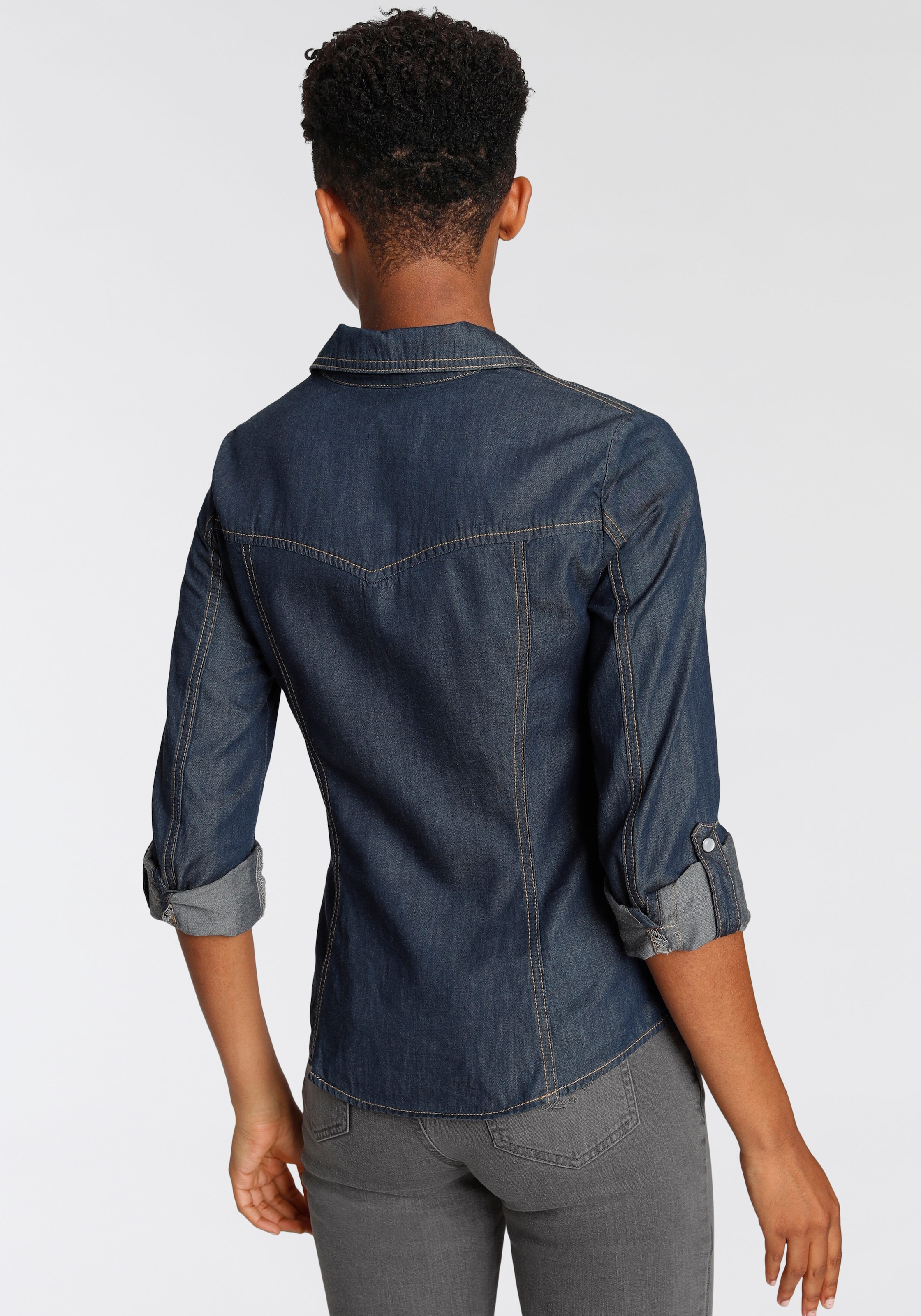Arizona Jeansbluse »mit Druckknöpfen in Perlmuttoptik«, und Krempelärmeln