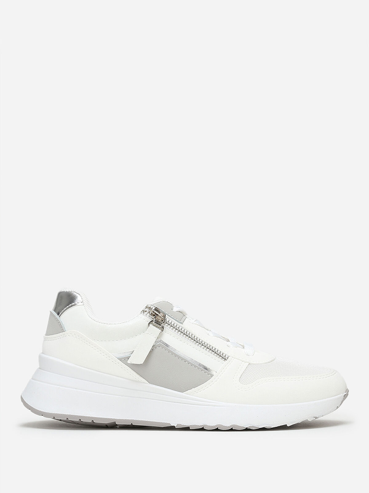 Baskets running en simili à zip- Blanc