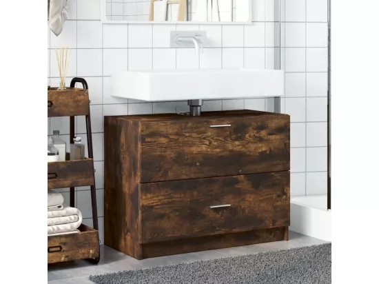 Meuble d'évier chêne fumé 78x37x59 cm bois d'ingénierie