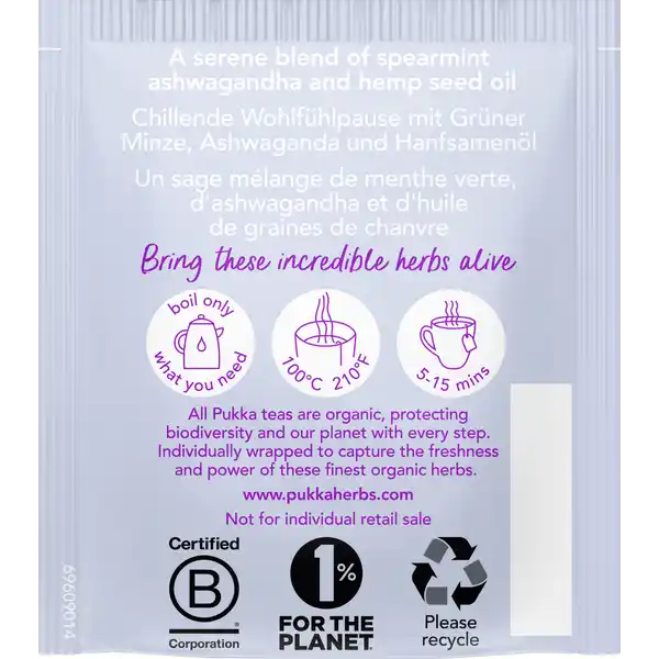 Bio-Kräutertee Peace, mit Grüner Minze, Ashwagandha und Hanfsamenöl